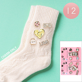 12 SET OF 5 - Metal Heart Teddy Bear Pearl Bow Stone Paved LOVE Pin Trendy Slouch Socks Charm Jewelry