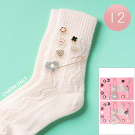 12 SET - Pearl Heart Enamel Flower Quatrefoil Butterfly Pin Trendy Slouch Socks Charm Jewelry