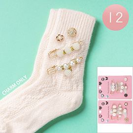 12 SET - Pearl Flower Safety Pin Trendy Slouch Socks Charm Jewelry