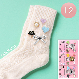 12 SET OF 5 - Metal Bow Pearl Heart Kitty Pin Trendy Slouch Socks Charm Jewelry