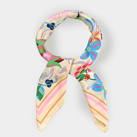 Floral Printed Square Silky Satin Bandana Scarf