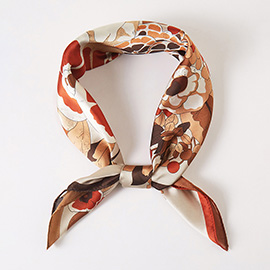 Multi Flower Printed Square Silky Satin Bandana Scarf
