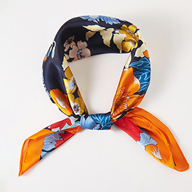 Multi Flower Printed Square Silky Satin Bandana Scarf
