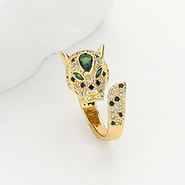 CZ Stone Paved Brass Metal Panther Ring