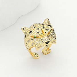 CZ Stone Paved Brass Metal Tiger Ring