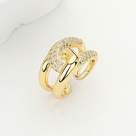 CZ Stone Paved Brass Metal Knot Ring