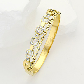 Stainless Steel Rhinestone Paved Hinged Bangle Bracelet