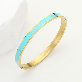 Enamel Roman Numeral Embossed Stainless Steel Hinged Bangle Bracelet