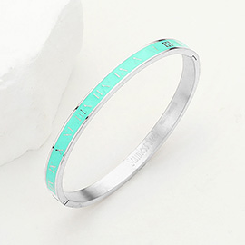 Enamel Roman Numeral Embossed Stainless Steel Hinged Bangle Bracelet