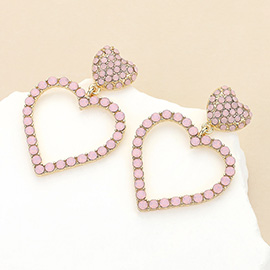 Stone Embellished Double Heart Link Dangle Earrings