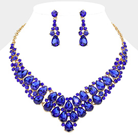 Teardrop Stone Cluster Collar Evening Necklace