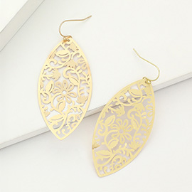 Brass Metal Filigree Marquise Dangle Earrings