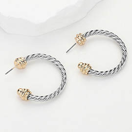 Two Tone Metal Rope Hoop Earrings