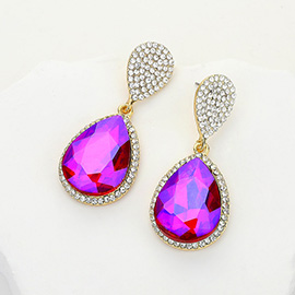 Glass Crystal Teardrop Rhinestone Trim Evening Earrings