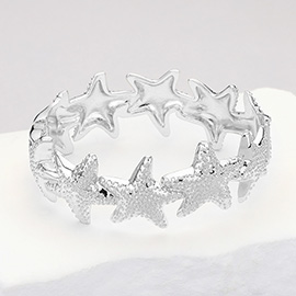 Textured Metal Starfish Link Hinged Bangle Bracelet