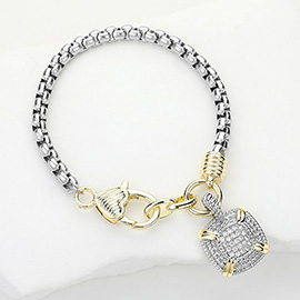 CZ Stone Paved Square Charm Bracelet