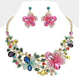 Flower Glass Stone Embellished Evening Necklace