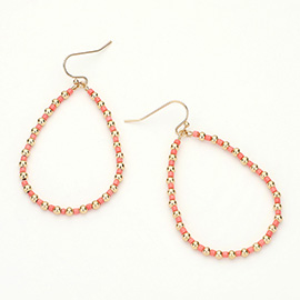 Metal Ball Beaded Open Teardrop Dangle Earrings