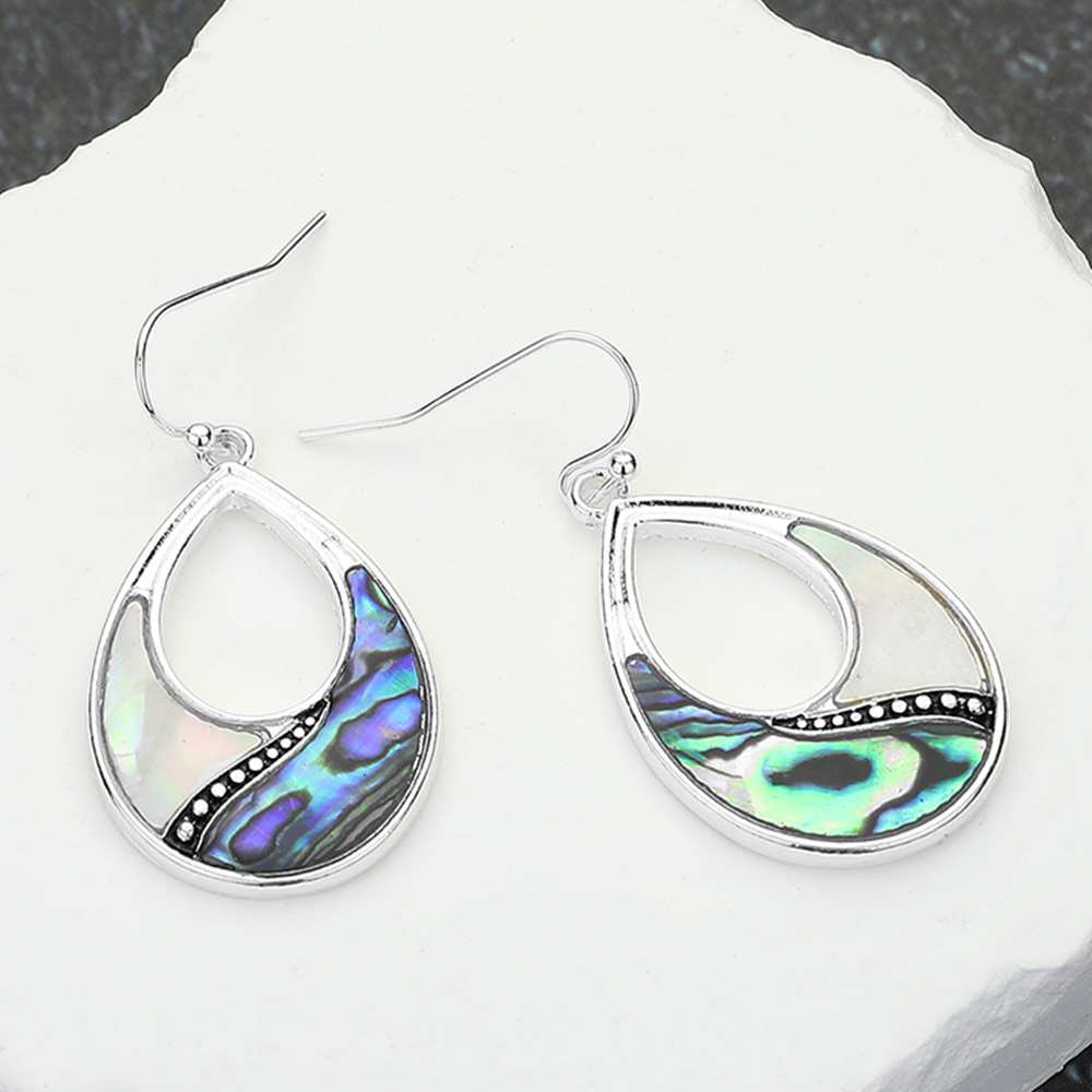 Abalone Moher of Pearl Open Teardrop Dangle Earrings