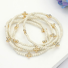 5PCS - Metal Bubble Flower Pointed Seed Beaded Stretch Multi Layered Bracelets