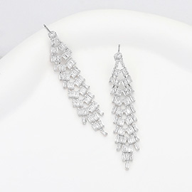 Baguette CZ Stone Cluster Chandelier Dropdown Evening Earrings