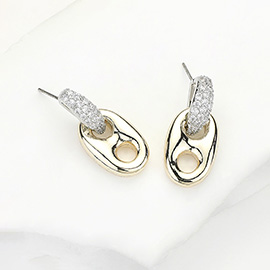 14K Gold Plated CZ Stone Paved Mariner Link Earrings