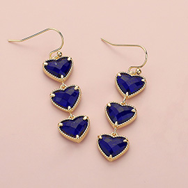 Triple Heart Stone Cluster Link Dropdown Dangle Earrings