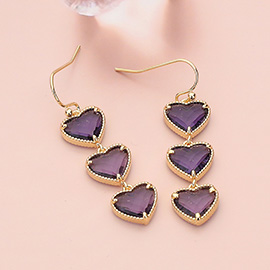 Triple Heart Stone Cluster Link Dropdown Dangle Earrings