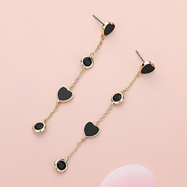 Heart Stone Bezel Link Dropdown Dangle Earrings