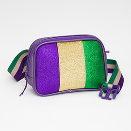 Faux Leather Mardi Gras Sparkle Front Rectangle Belt Bag