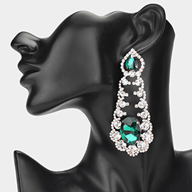 Oversized Oval Teardrop Stone Cluster Accented Rhinestone Chandelier Evening Earrings