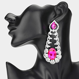 Oversized Oval Teardrop Stone Cluster Accented Rhinestone Chandelier Evening Earrings