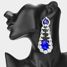 Oversized Oval Teardrop Stone Cluster Accented Rhinestone Chandelier Evening Earrings