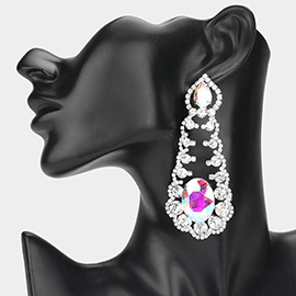 Oversized Oval Teardrop Stone Cluster Accented Rhinestone Chandelier Evening Earrings