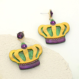 Glittered Resin Mardi Gras Crown Dangle Earrings