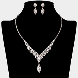 Marquise Stone Embellished Rhinestone Paved Necklace