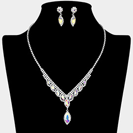 Marquise Stone Embellished Rhinestone Paved Necklace