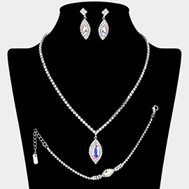 Marquise Stone Pendant Accented Rhinestone Paved Jewelry Set