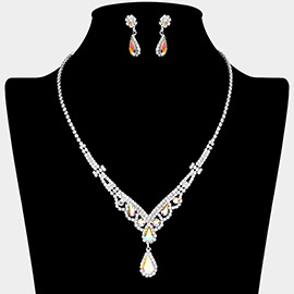 Teardrop Stone Embellished Rhinestone Paved Necklace