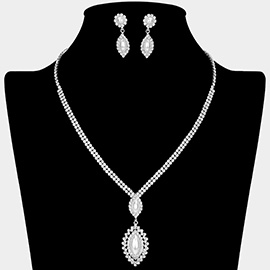 Marquise Pearl Pendant Rhinestone Paved Necklace