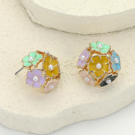 Pearl Enamel Flower Cluster Stud Earrings