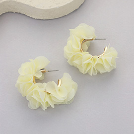 Fabric Flower Hoop Earrings