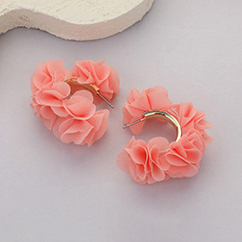 Fabric Flower Hoop Earrings