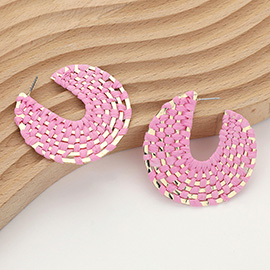 Raffia Weaved Flat Metal Hoop Earrings