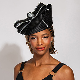 Rhinestone Rim Bow Church Dressy Hat