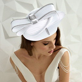 Rhinestone Rim Bow Church Dressy Hat