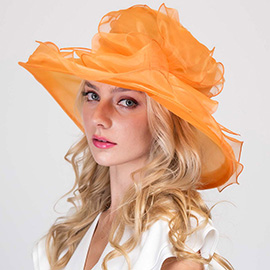 Bow Ruffle Double Layered Organza Dressy Hat