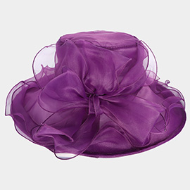 Bow Ruffle Double Layered Organza Dressy Hat