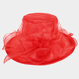 Bow Ruffle Double Layered Organza Dressy Hat