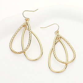 Textured Metal Double Teardrop Dangle Earrings